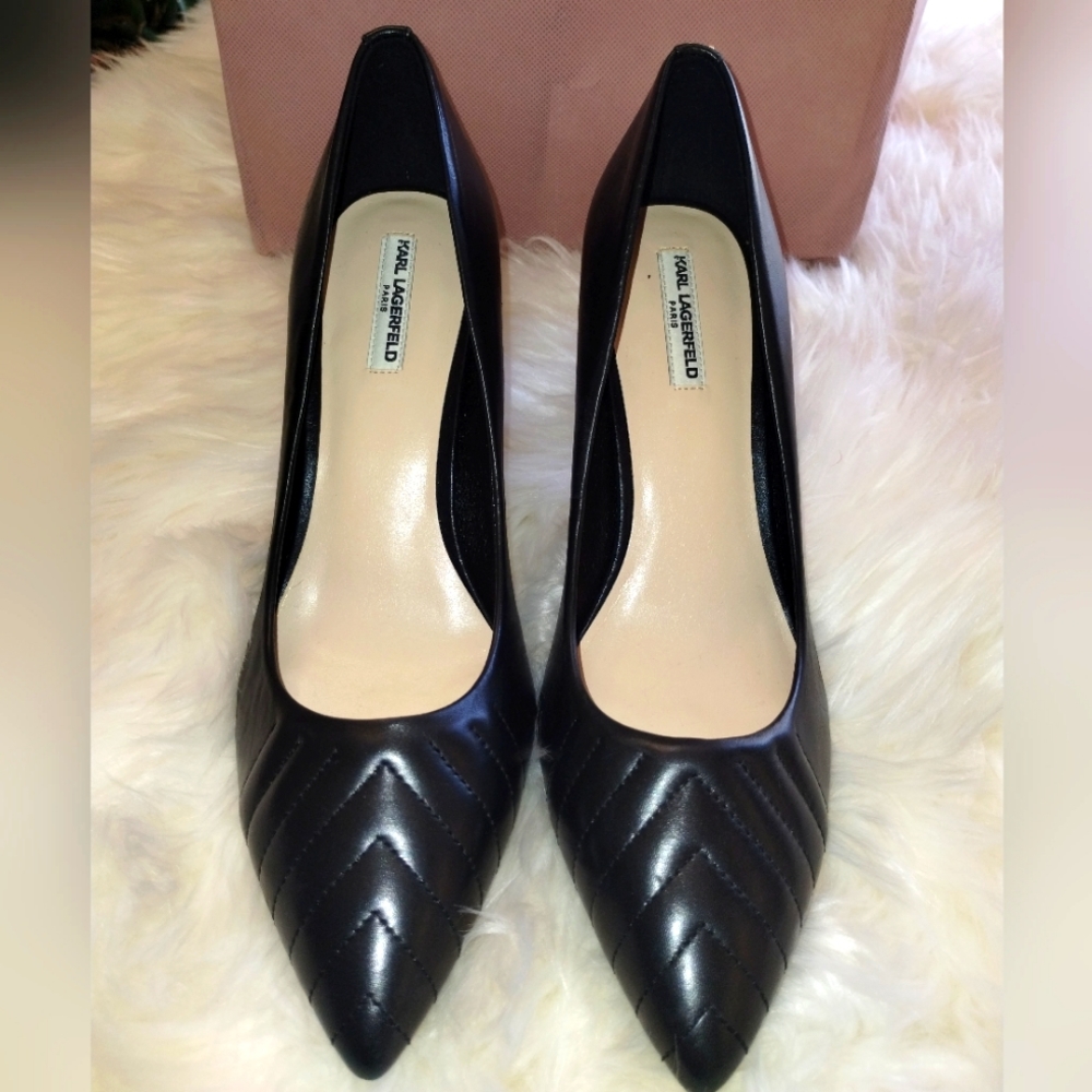 Roulle Leather Point Toe Karl Lagerfield Pumps